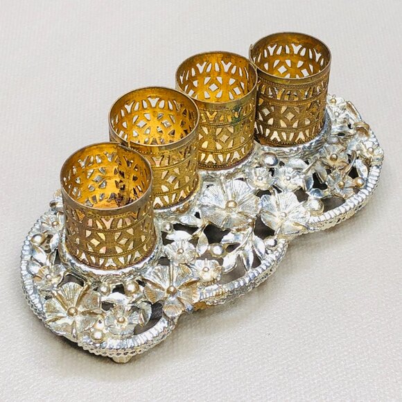 Vintage SAM FINK Ormolu Filigree Lipstick Holder Tray Hollywood Regency Vanity - Picture 5 of 14